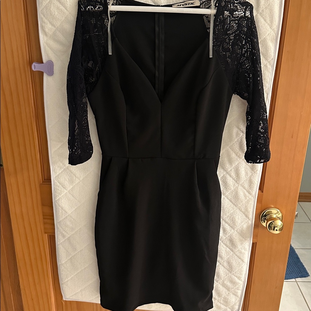 Mystic Black Lace-Trimmed Dress